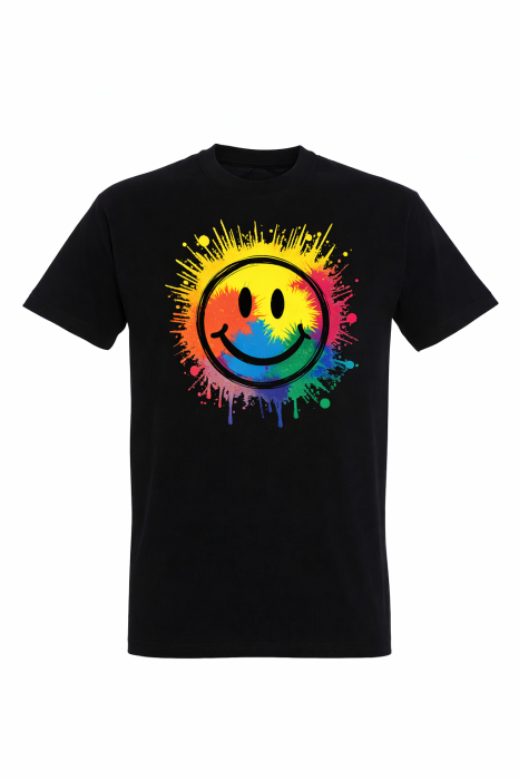 Tricou Good Vibes Only Mannzes gri cu print smiley colorat [2]