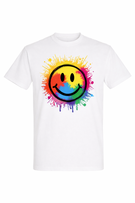 Tricou Good Vibes Only Mannzes gri cu print smiley colorat [4]