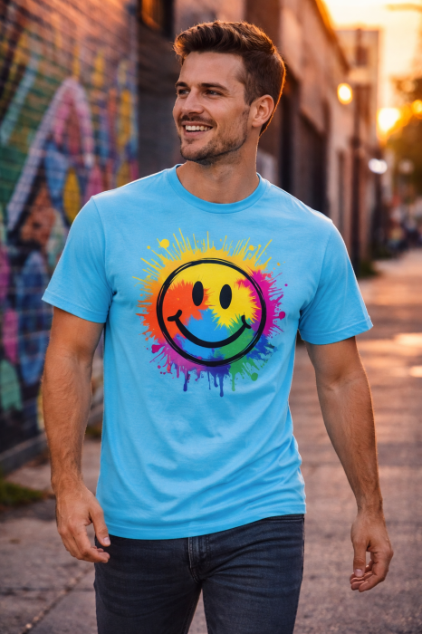 Tricou Good Vibes Only Mannzes gri cu print smiley colorat [7]