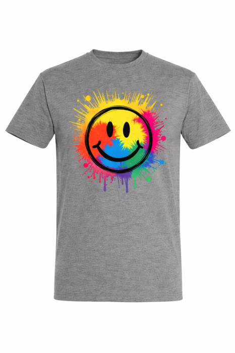Tricou Good Vibes Only Mannzes gri cu print smiley colorat [5]