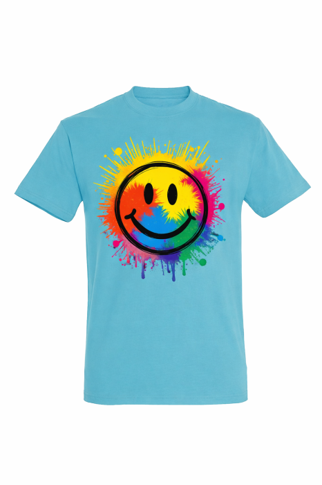 Tricou Good Vibes Only Mannzes gri cu print smiley colorat [3]