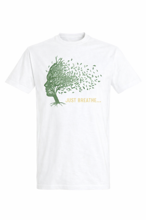 Tricou Just Breathe Mannzes cu design natura si copac stilizat, tricou outdoor inspirat din calm si libertate [5]
