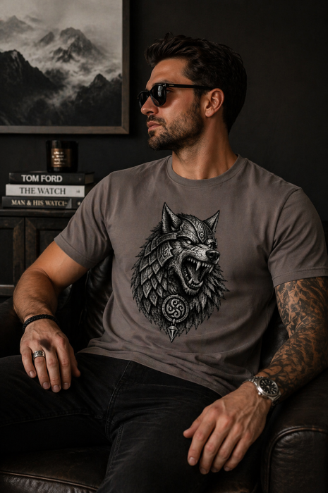Tricou Lup Războinic Bărbați – Print DTF Premium, Bumbac 100%, Stil Streetwear Mannzes [2]