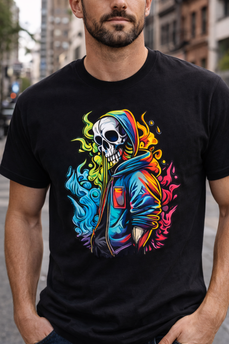 Tricou Neon Reaper Mannzes cu design skull streetwear [3]
