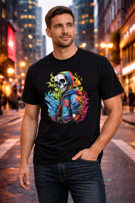 Tricou Neon Reaper Mannzes cu design skull streetwear [5]