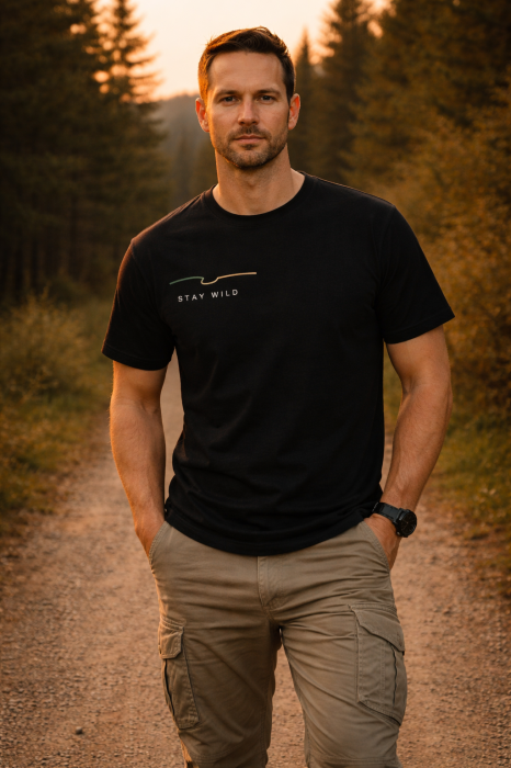 Tricou negru din bumbac premium cu print Stay Wild minimalist Mannzes [2]