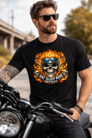 Tricouri Moto - tricou moto skull eat sleep ride repeat mannzes