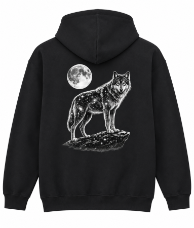 Hanorace Camping & Overlanding - Hanorac Lunar Wolf cu lup și lună imprimeu pe spate outdoor Mannzes