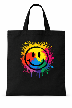 Produse - Sacoșă Good Vibes Only Mannzes neagră cu print smiley colorat