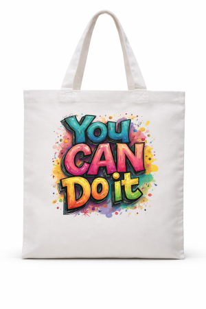 Produse - Sacoșă din bumbac You Can Do It cu print motivational colorat Mannzes