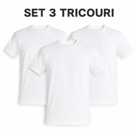 Tricouri Copii - Set 3 tricouri albe adulți unisex bumbac 190 g Mannzes