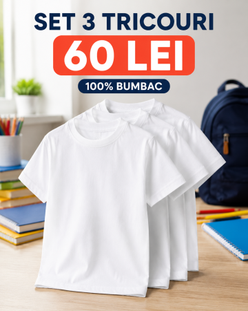 Tricouri - Set 3 tricouri albe copii pentru școală 100% bumbac Mannzes