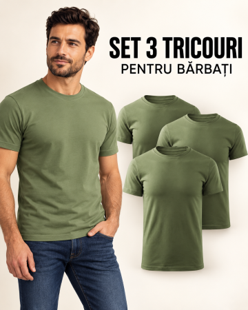 Tricouri simple - Set 3 tricouri simple khaki bărbați din bumbac 160 g Mannzes