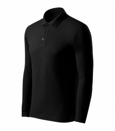 Tricouri simple - Set 3 tricouri polo bărbați cu mânecă lungă negru Mannzes