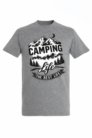 Tricouri Camping & Outdoor - Tricou Camping Life The Best Life gri cu print outdoor munte Mannzes