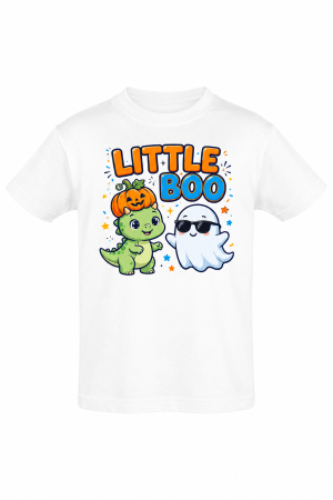 Tricouri Copii - Tricou copii Little Boo cu dinozaur și fantomă, alb – Mannzes
