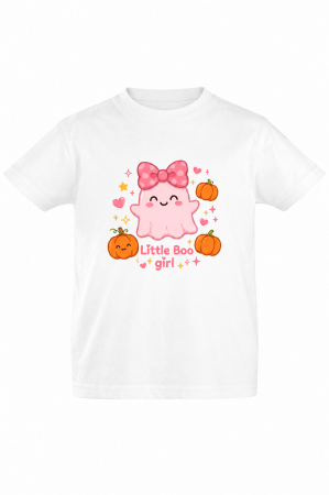 Tricouri Copii - Tricou fete Little Boo Girl cu fantomă roz, alb – Mannzes