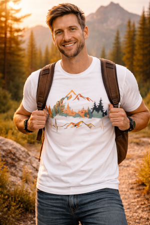 Livrare Imediata-Reduceri - Tricou lifestyle cu imprimeu munte – Heartbeat of the Mountains- Marime M Alb