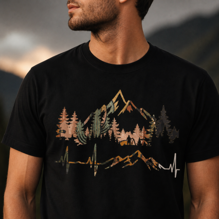 Livrare Imediata-Reduceri - Tricou lifestyle cu imprimeu munte – Heartbeat of the Mountains Marime S