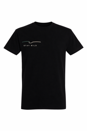 Tricouri Camping & Outdoor - Tricou negru din bumbac premium cu print Stay Wild minimalist Mannzes