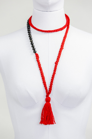 Colecții - Colier Croșetat Manual cu Mărgele din Sticlă și Ciucure﻿