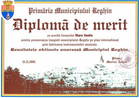 Diplomă de Merit - Primăria Reghin 2001