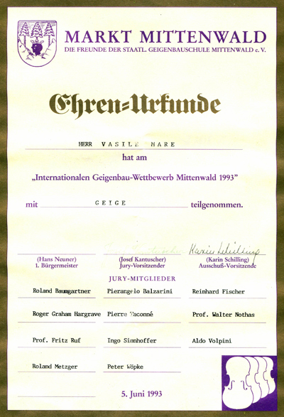Concursul Internațional de Luterie Mittenwald 1993 Vioară