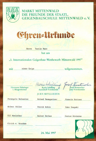 Concursul Internațional de Luterie Mittenwald 1997 Vioară