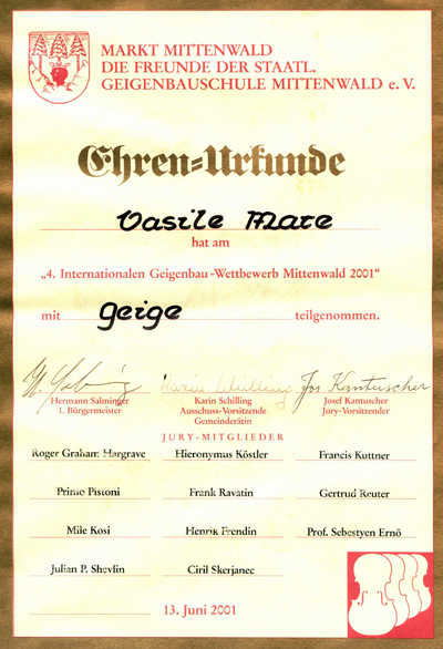 Concursul Internațional de Luterie Mittenwald 2001 Vioară