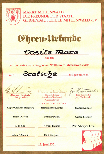 Concursul Internațional de Luterie Mittenwald 2001 Violă