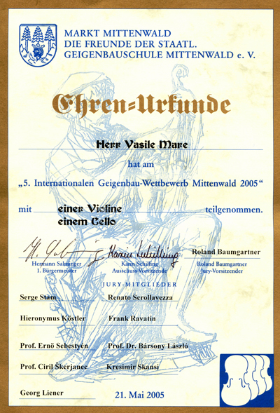 Concursul Internațional de Luterie Mittenwald 2005 Vioară și Violoncel