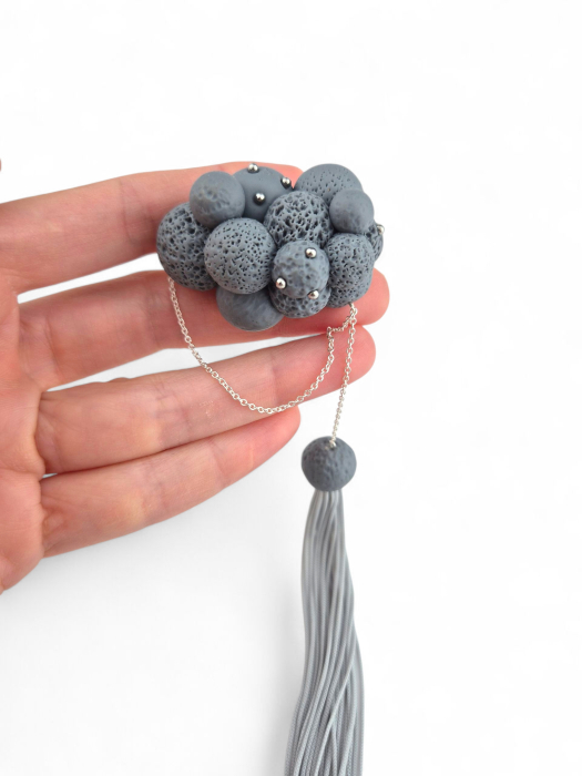 Broșă statement Stormy Gray Spheres | Bijuterie contemporană handmade [3]