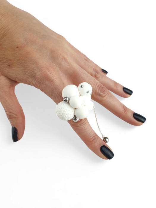 Inel White Spheres Muse | Bijuterie contemporană handmade [2]