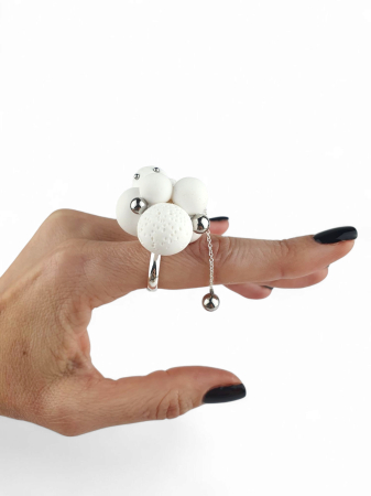 Inel White Spheres Muse | Bijuterie contemporană handmade [4]