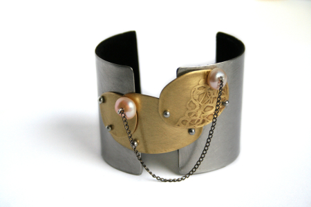 Brățări - Brățară Elements Pearl Cuff statement cu perle și lanț fin