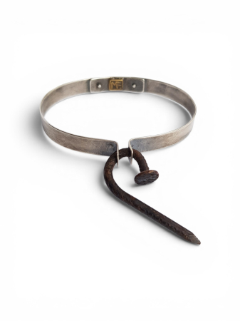 Brățări - Brățară Nail Bracelet statement din argint și cupru patinate