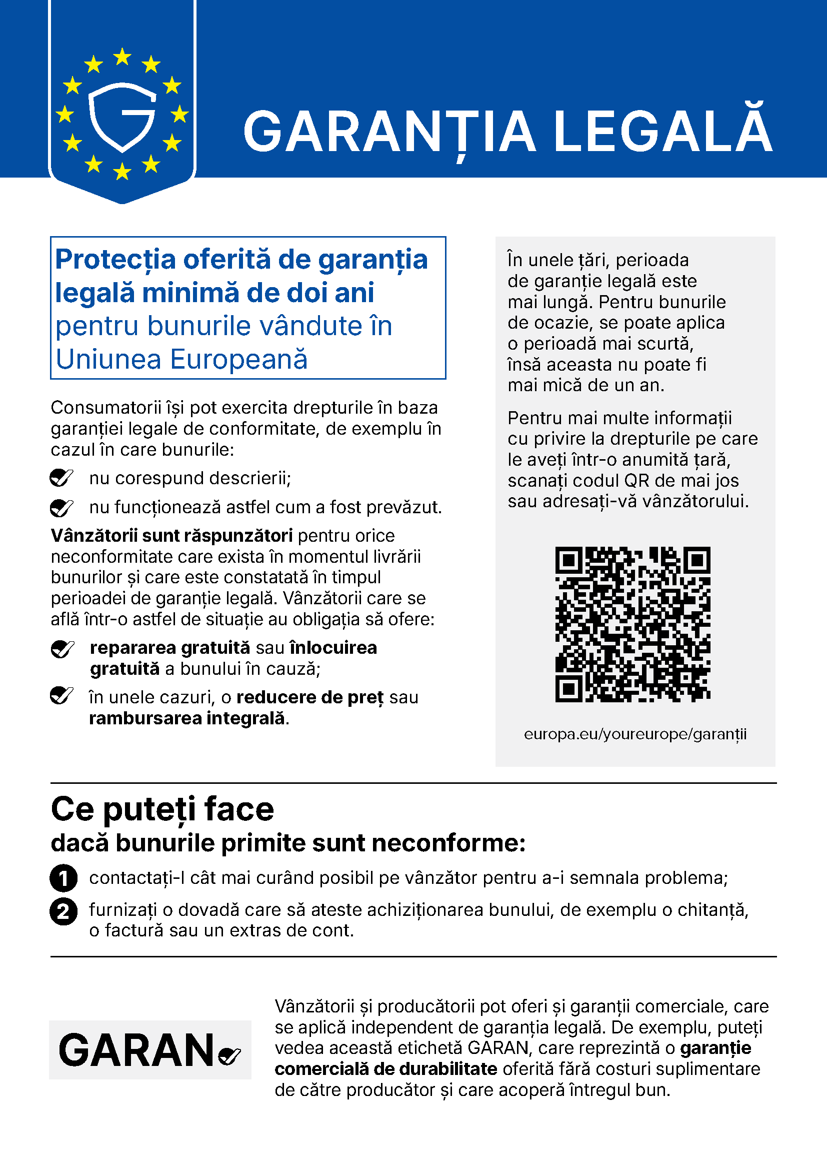 Notificare armonizată UE privind garanția legală de conformitate
