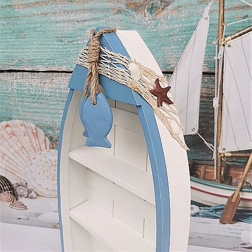 Decorațiune din Lemn în Formă de Bărcuță cu Elemente Marine – 42×20×7 cm [4]