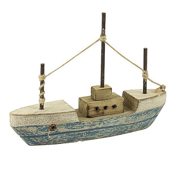 Barca tip Trawler cu 3 catarge, albastra, 18X13cm [2]