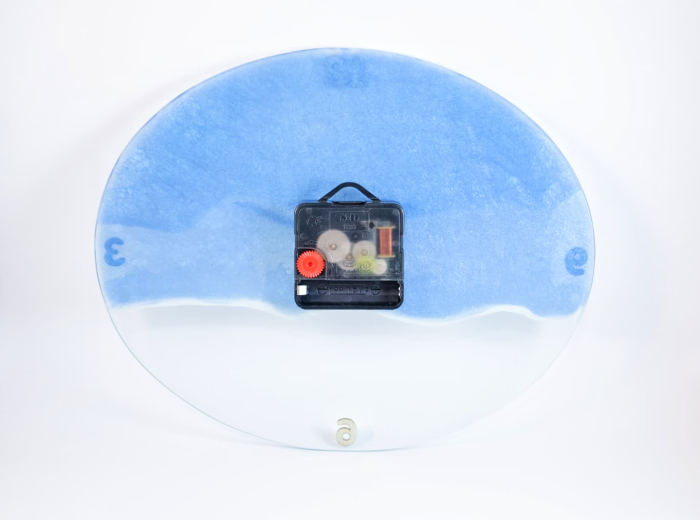 Ceas de perete oval din sticlă lucrat manual – “Valuri Albastre” (22x28x4 cm) [2]