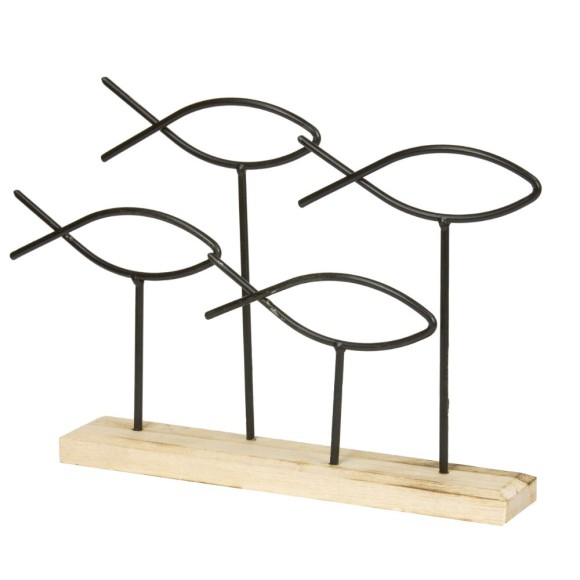 Decorațiune marină cu pești metalici pe bază de lemn – 24x4x19 cm [1]