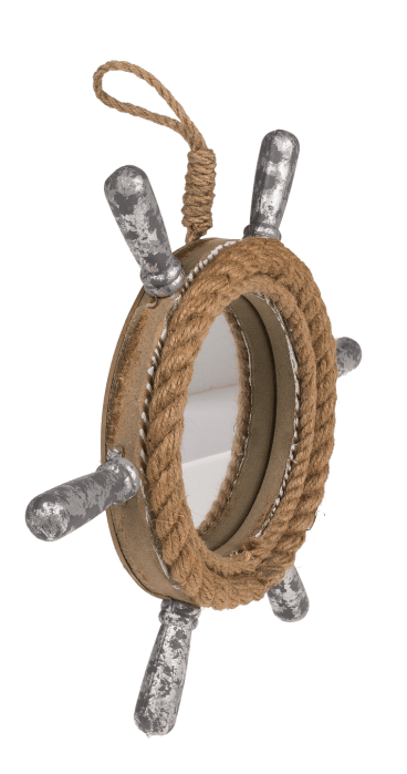 Oglindă Nautică în Formă de Timonă, Lemn & Funie Naturală [3]