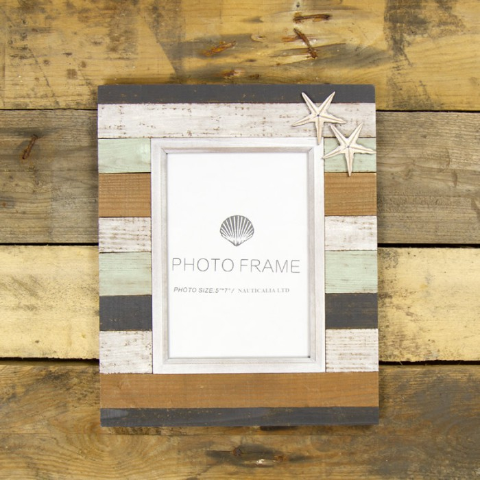 Ramă foto marină din lemn, cu stele de mare, 27x23 cm [3]