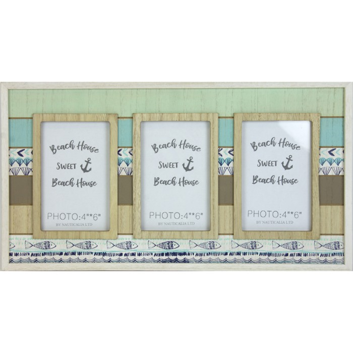 Ramă foto triplă “Beach House” – stil marin, 45x25 cm [1]