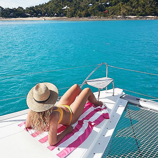 Set prosop de plaja Dock and Bay extra large 200*90, Microfibra/Poliamida, Pink / Alb [2]