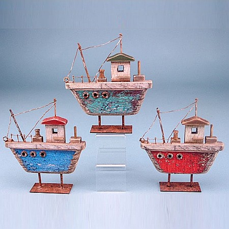 Barca de Pescuit din Lemn pe Suport, rosie,16x13cm [1]