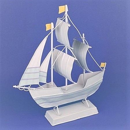 Barci, vapoare, ambarcatiuni - Barca metalica in culori pastel, 30x24cm