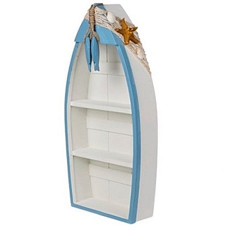 Barci, vapoare, ambarcatiuni - Decorațiune din Lemn în Formă de Bărcuță cu Elemente Marine – 42×20×7 cm