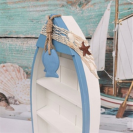 Decorațiune din Lemn în Formă de Bărcuță cu Elemente Marine – 42×20×7 cm [3]