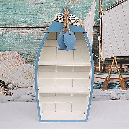 Decorațiune din Lemn în Formă de Bărcuță cu Elemente Marine – 42×20×7 cm [6]